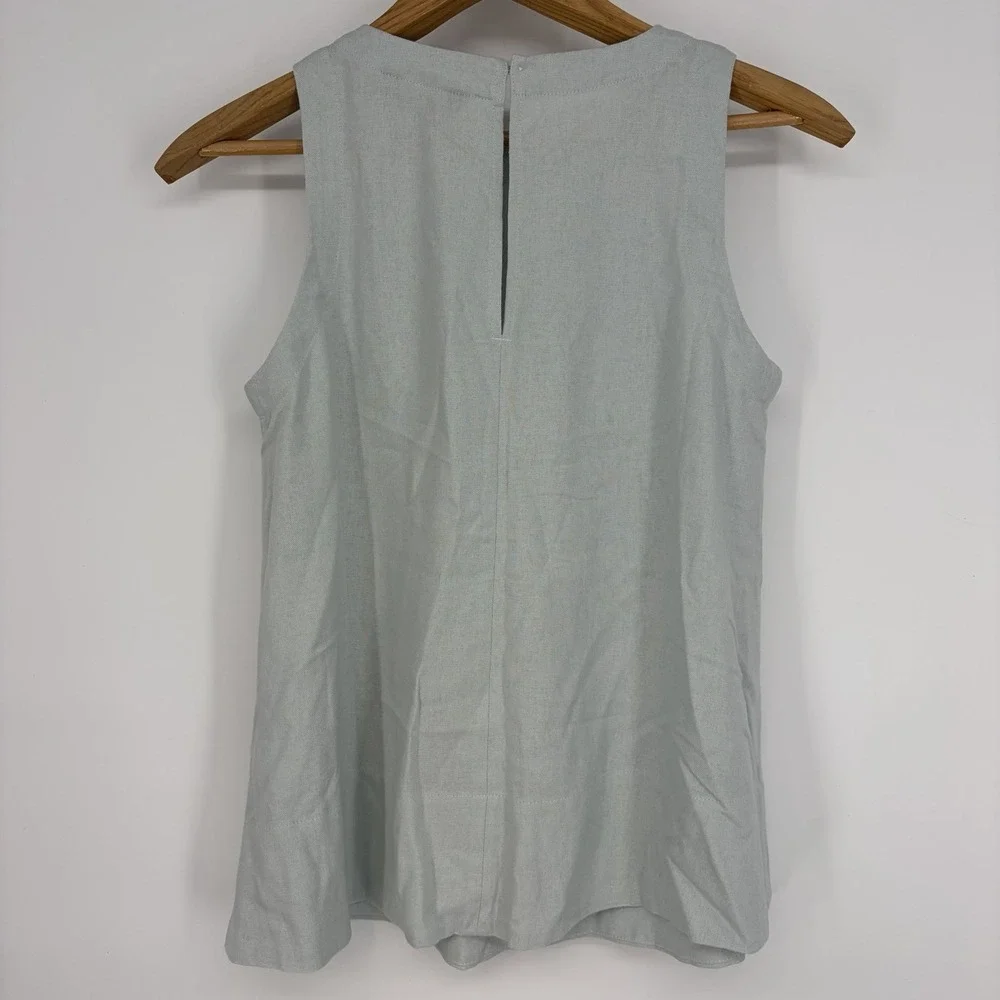 Banana Republic Womens Linen Blend Sleeveless Top S Back Keyhole Crewneck Woven